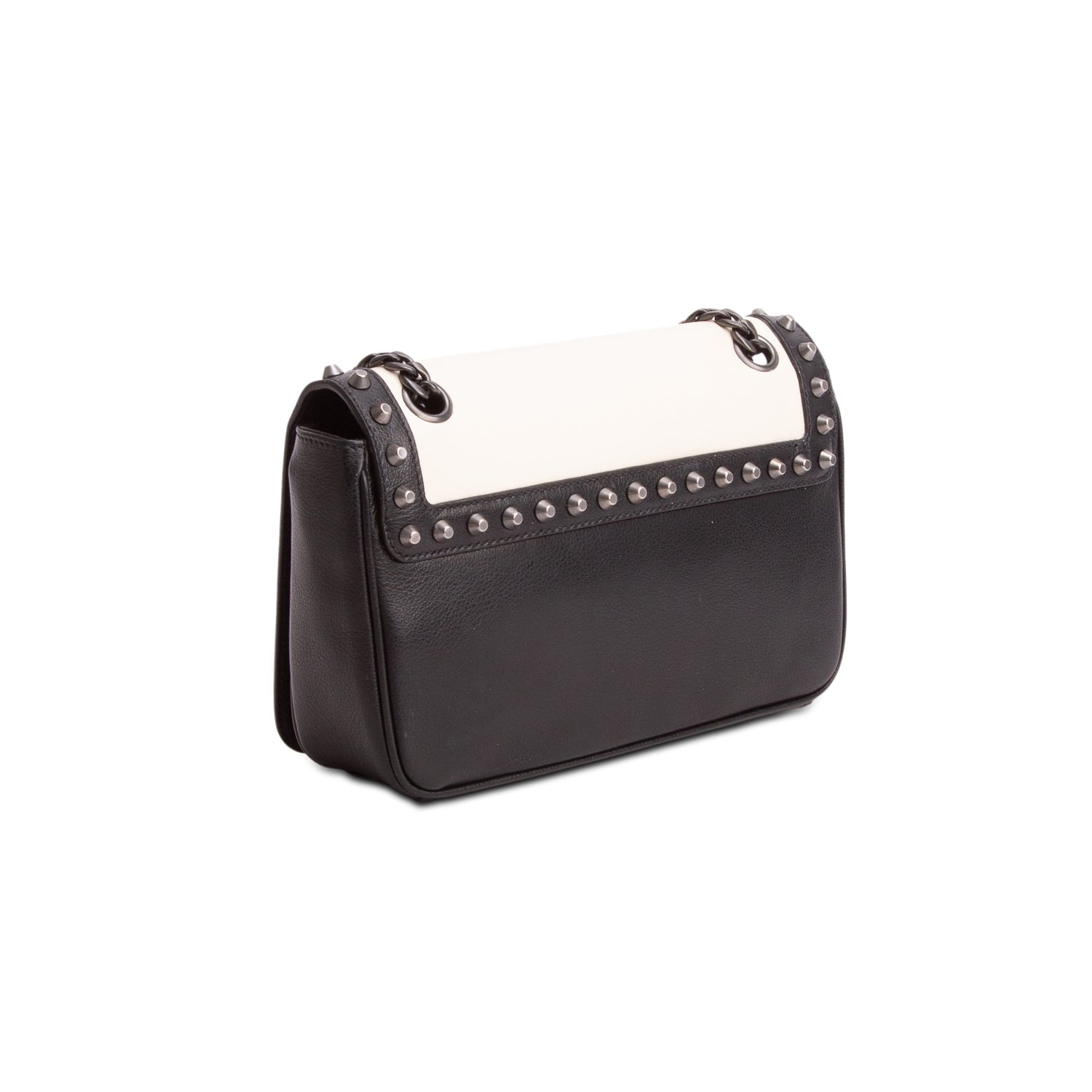 Prada Black/White Glace Calf Leather Studded Camera Crossbody Bag