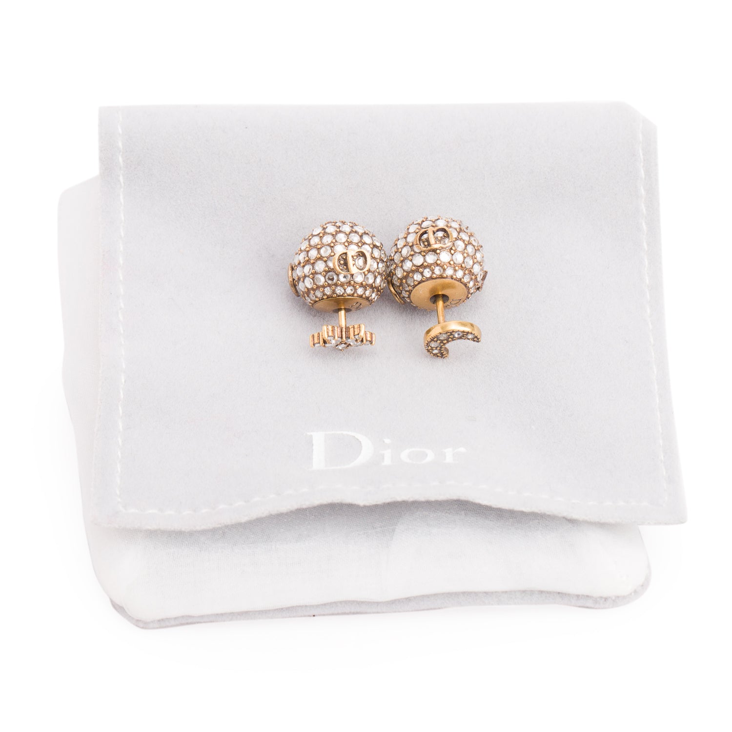 Christian Dior Gold Plated Crystal Star Moon Tribales Earrings