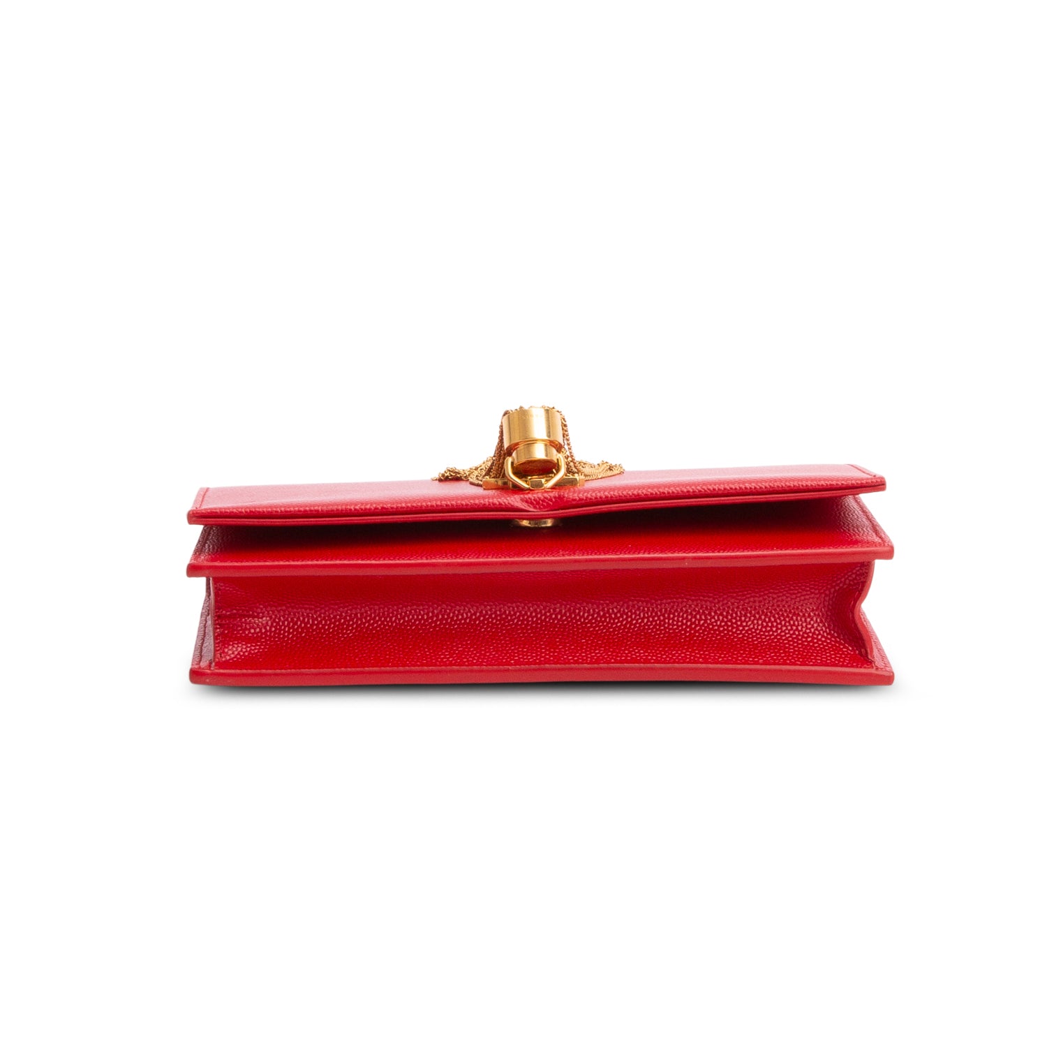 Saint Laurent Red Grain De Poudre Classic Monogram Kate Tassel Chain Wallet