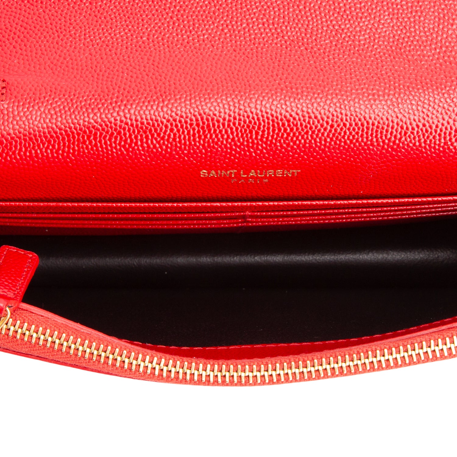 Saint Laurent Red Grain De Poudre Classic Monogram Kate Tassel Chain Wallet