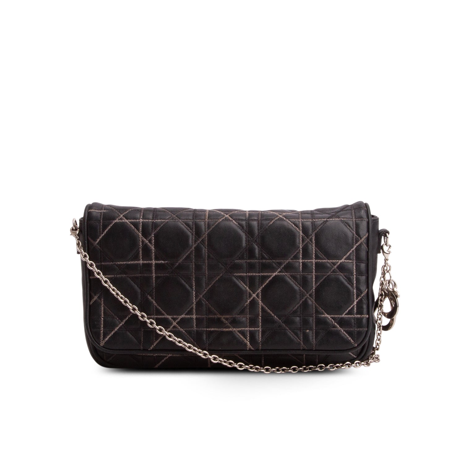 Christian Dior Black Cannage Lambskin Leather Wallet on Chain