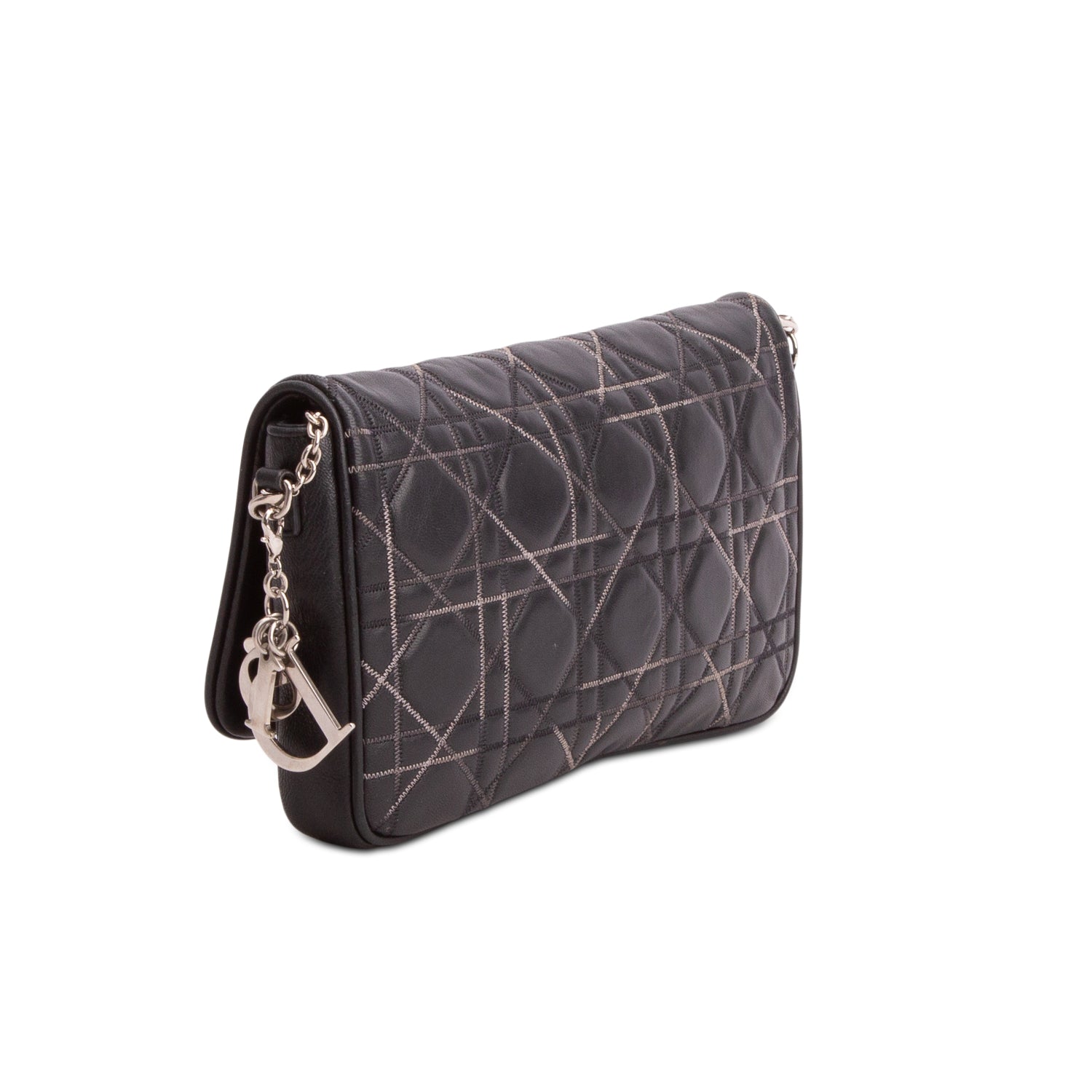 Christian Dior Black Cannage Lambskin Leather Wallet on Chain
