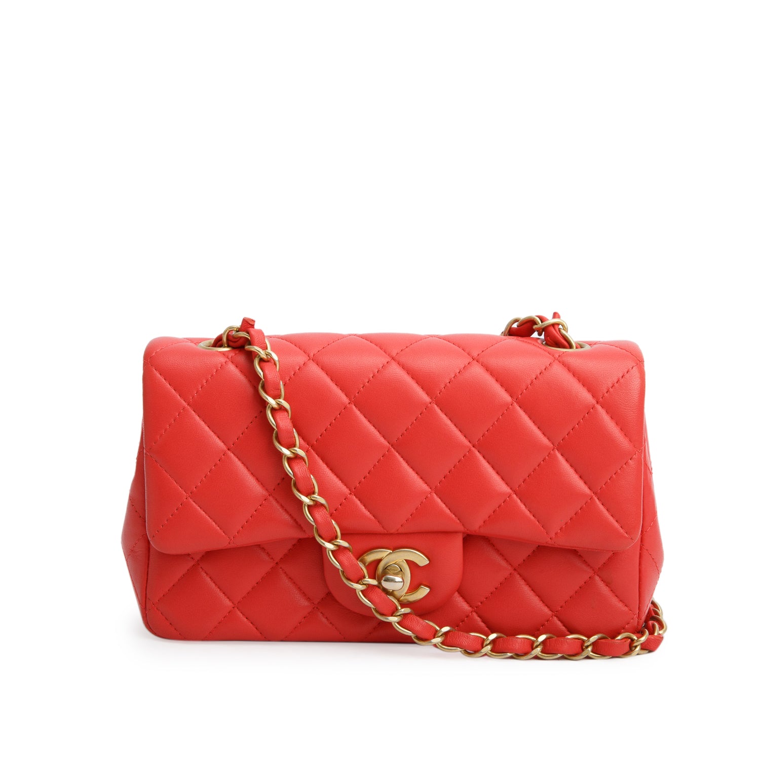 Chanel Red Lambskin Quilted Mini Rectangular Flap Bag