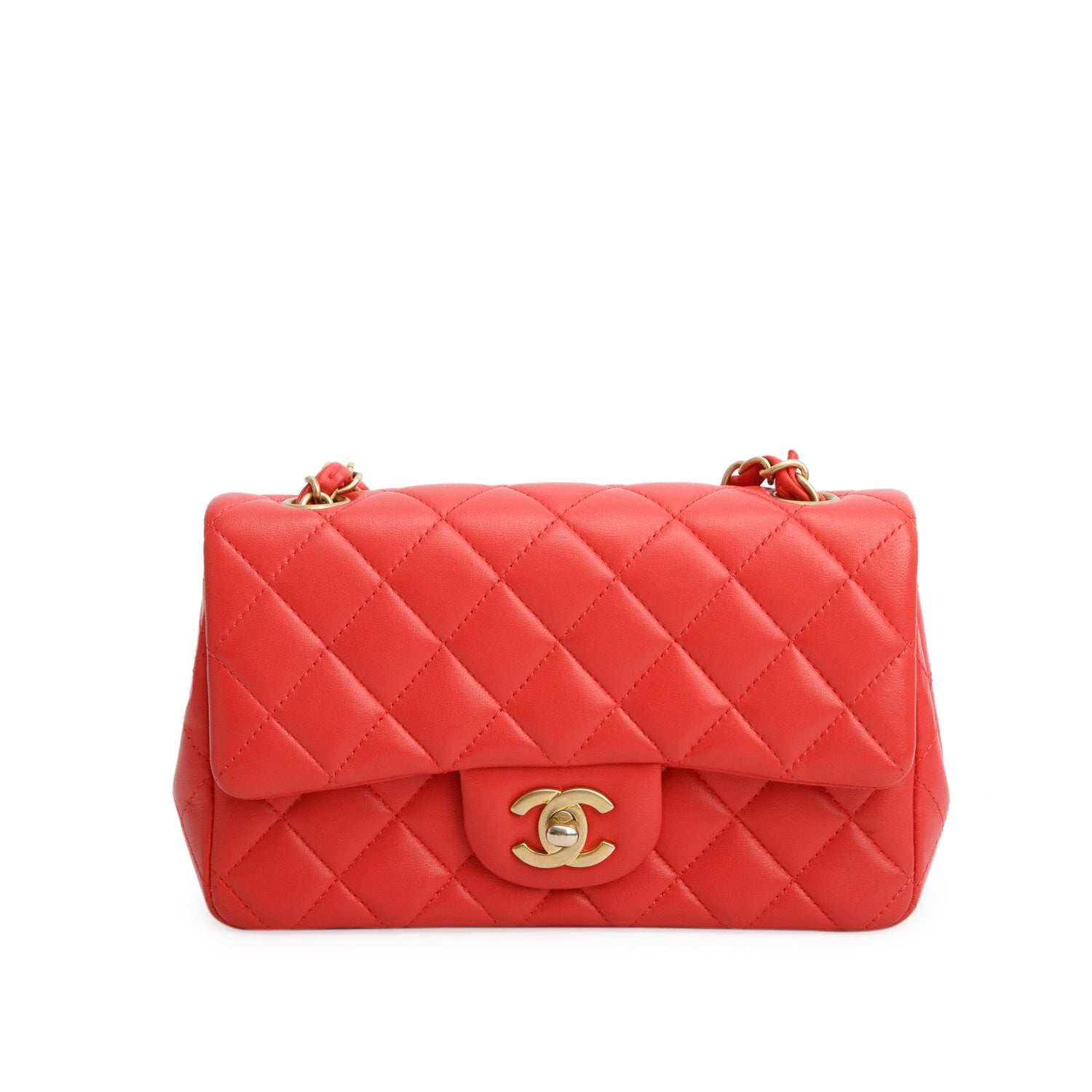 Chanel Red Lambskin Quilted Mini Rectangular Flap Bag