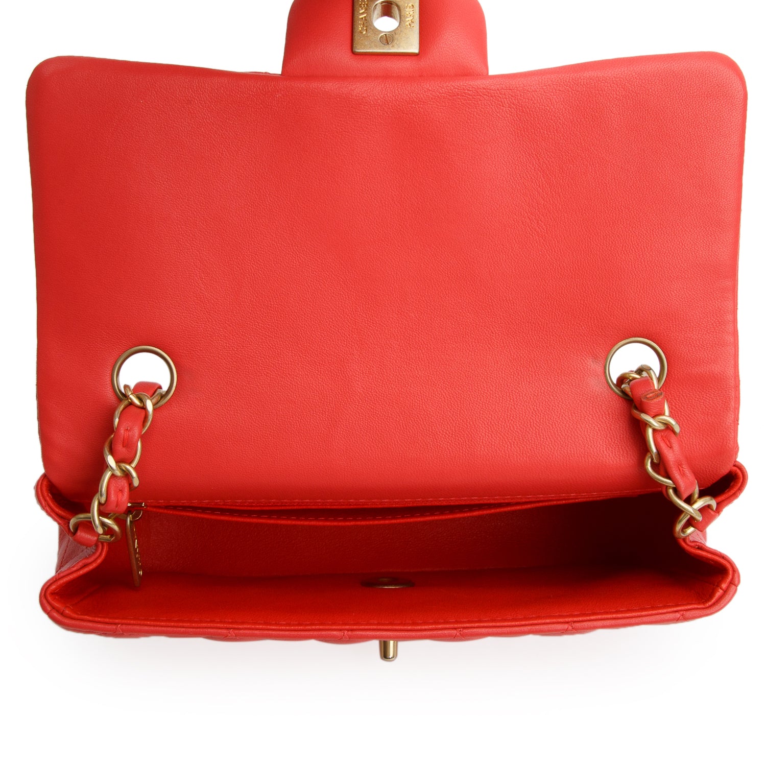 Chanel Red Lambskin Quilted Mini Rectangular Flap Bag
