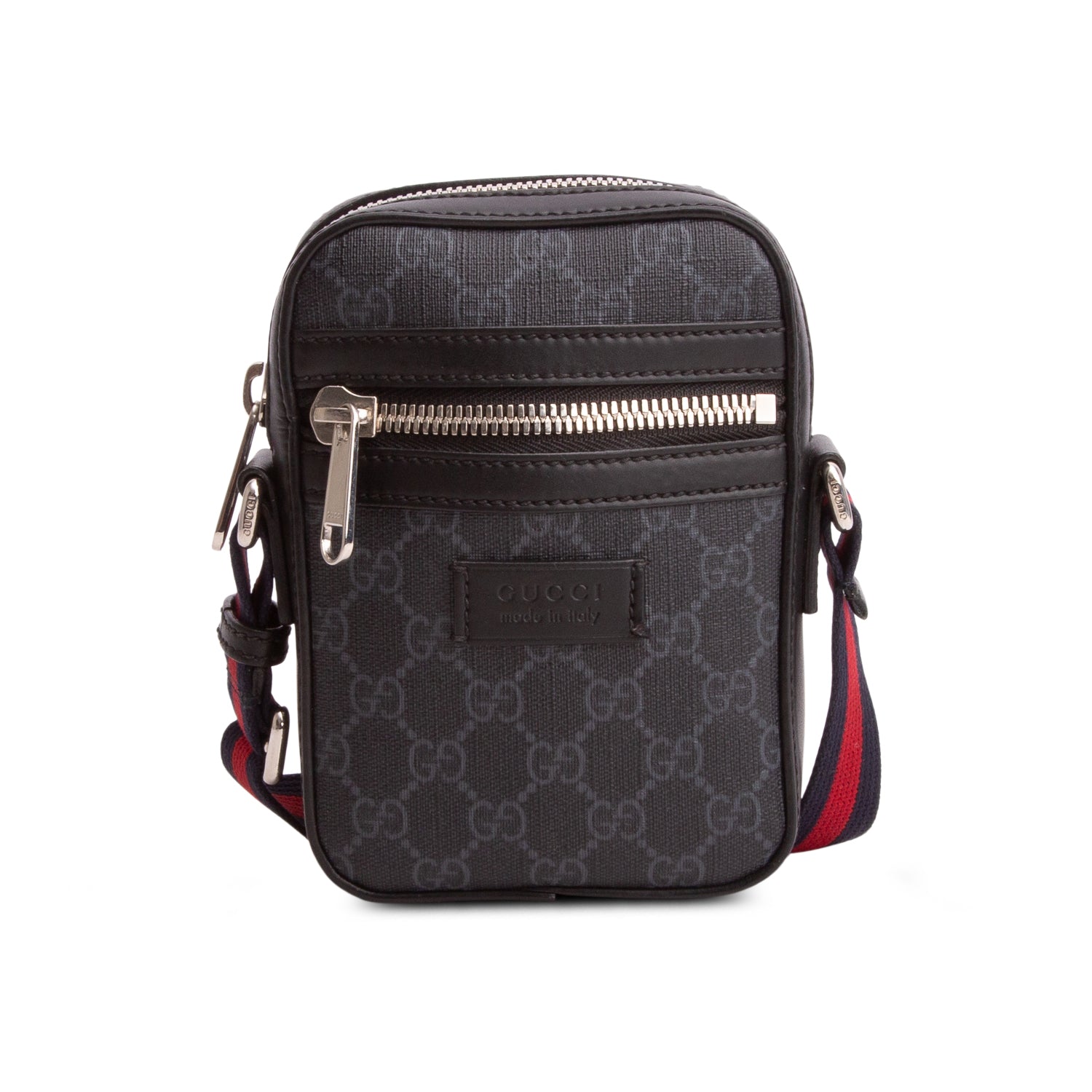 Gucci Black GG Supreme Monogram Appia Calfskin Web Small Camera Messenger Bag