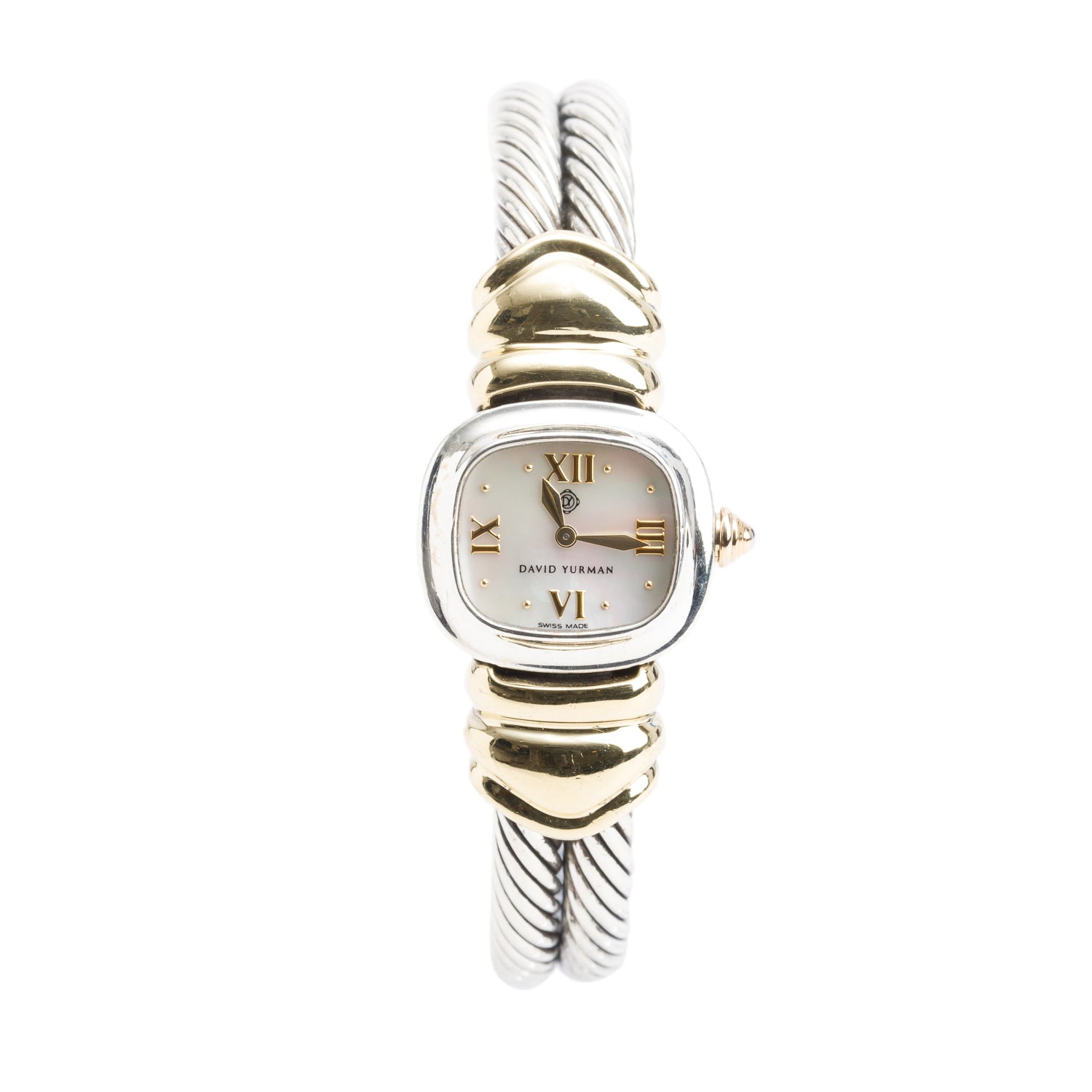 David Yurman Stainless Steel & 18k Yellow Gold Cable Watch Mother of Pearl Dial