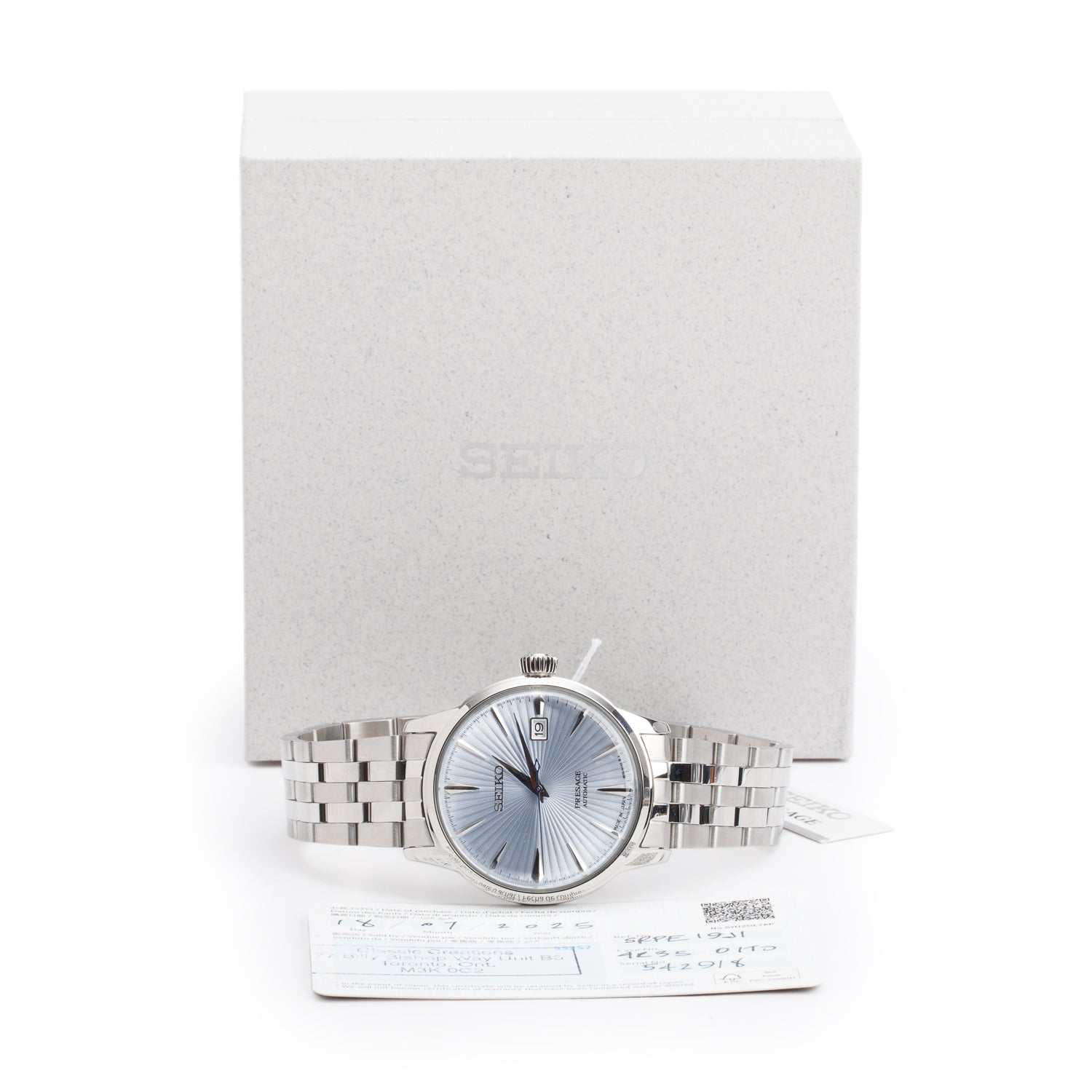Seiko 2025 Stainless Steel Presage 40 MM Automatic Watch Blue Dial SRPE19J1 w/ Box & Papers