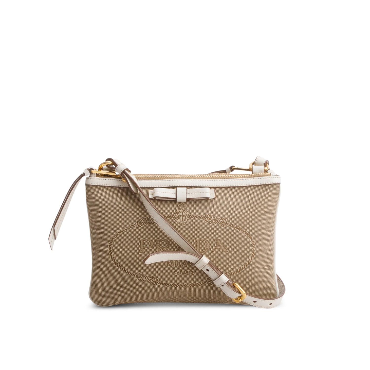 Prada Beige Jacquard Logo Flat Crossbody Bag