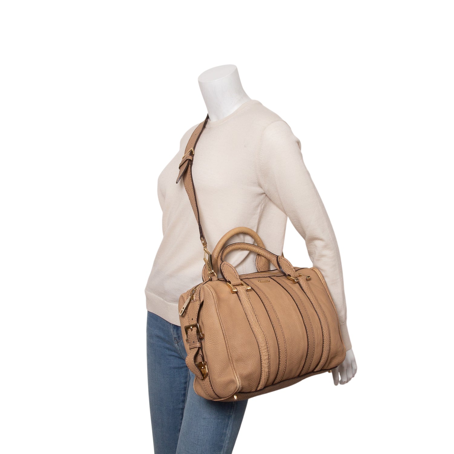 Burberry Brown Calfskin Nevinson Bowling Bag w/ Strap