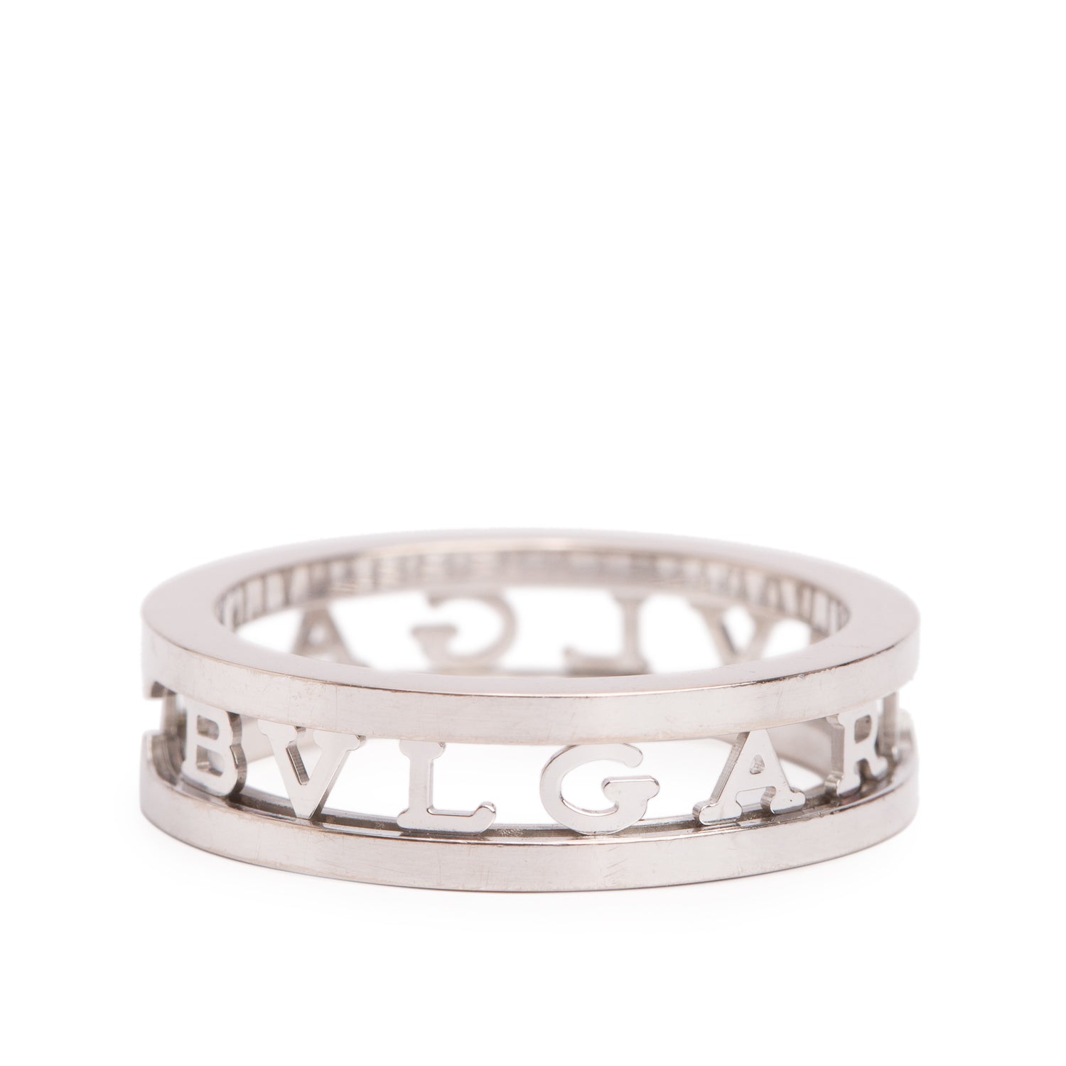 BVLGARI 18k White Gold B.Zero1 Logo Band Ring, Size 57 7.75 w/ Box