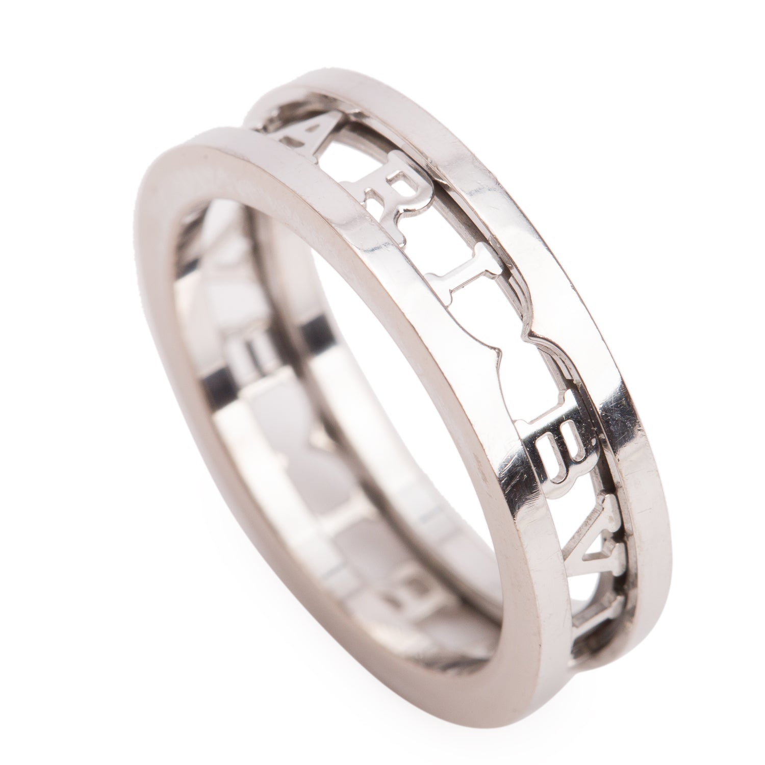 BVLGARI 18k White Gold B.Zero1 Logo Band Ring, Size 57 7.75 w/ Box