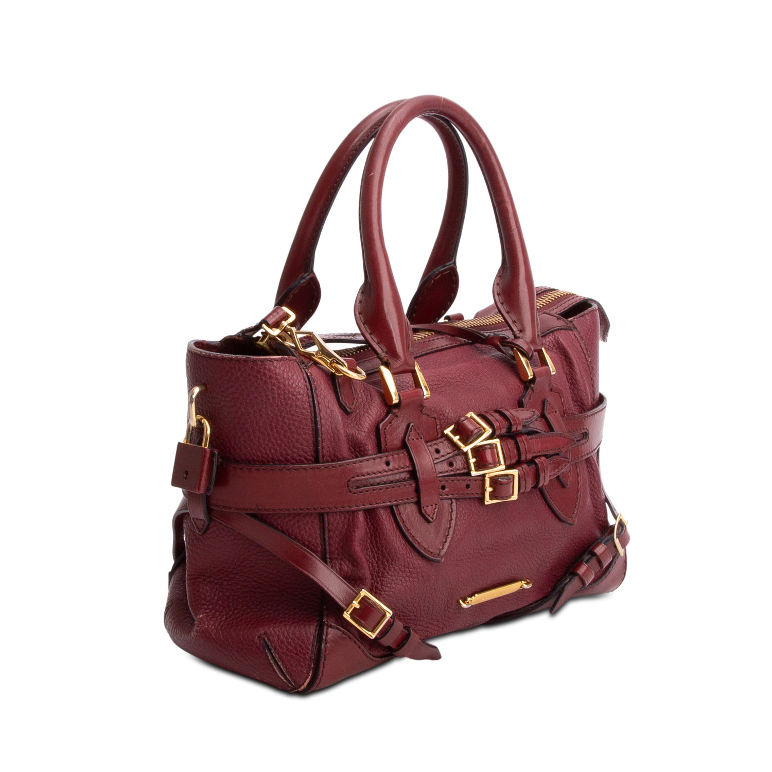 Burberry Burgundy Grained Calfskin Medium Bridle Lynher Tote w/ Strap