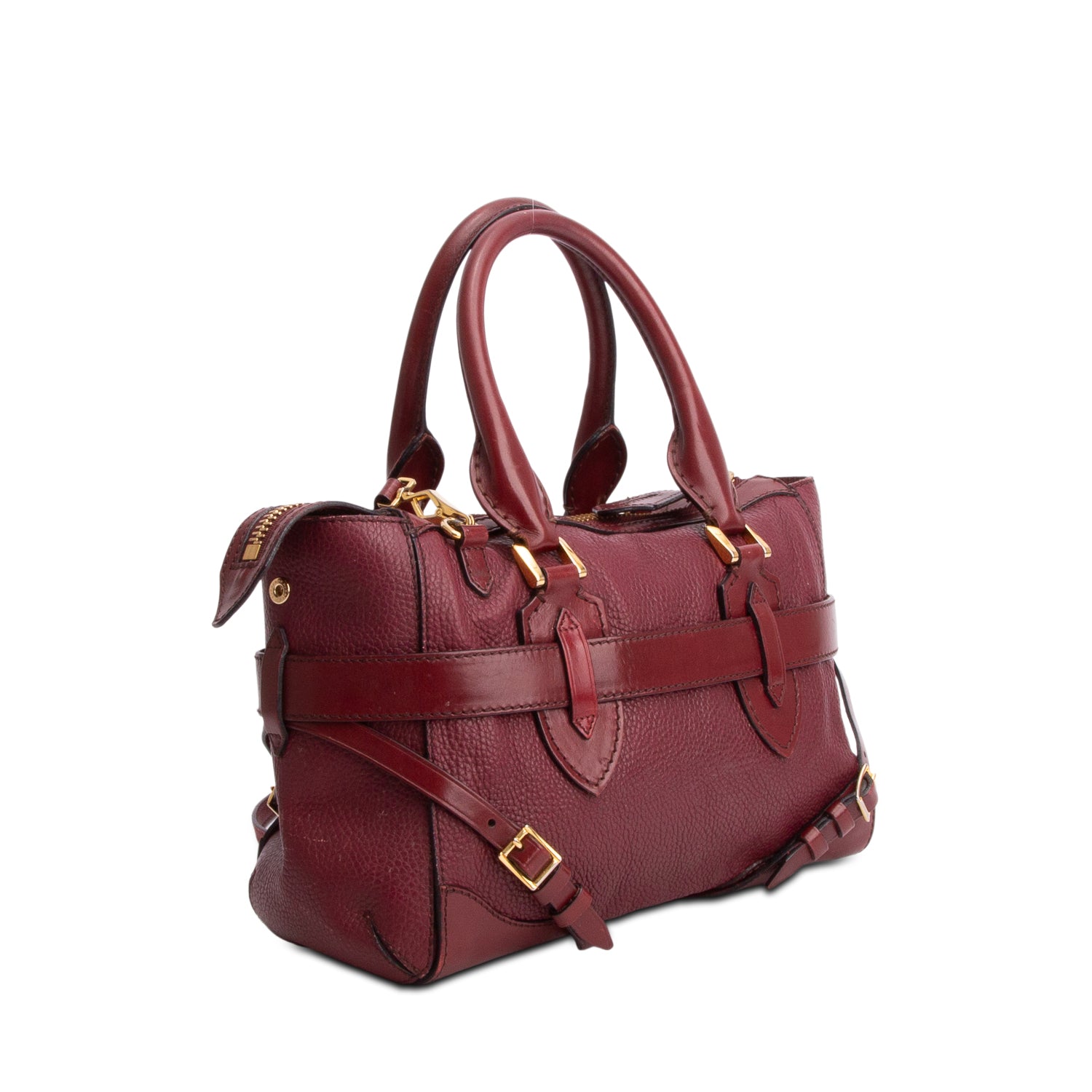 Burberry Burgundy Grained Calfskin Medium Bridle Lynher Tote w/ Strap