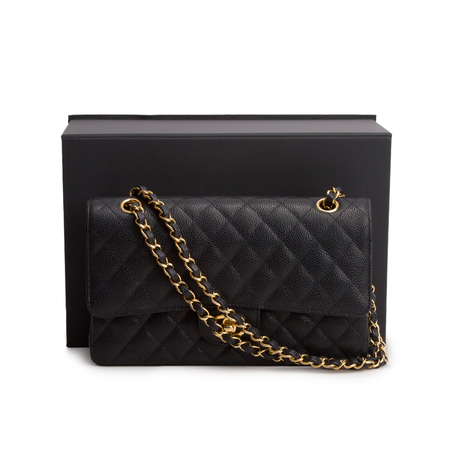 Chanel Black Caviar Leather Classic Medium Double Flap Bag w/ Box