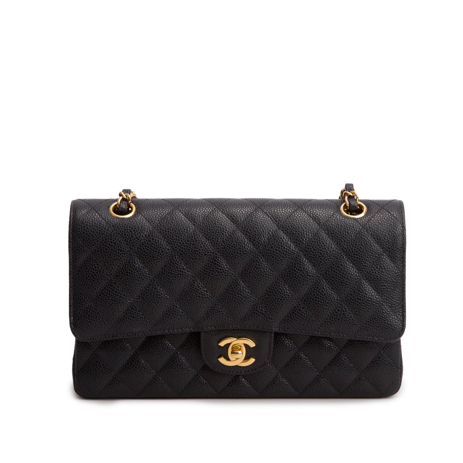Chanel Black Caviar Leather Classic Medium Double Flap Bag w/ Box