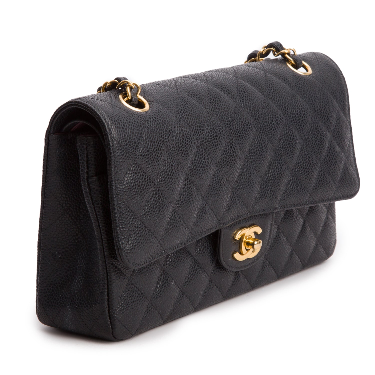 Chanel Black Caviar Leather Classic Medium Double Flap Bag w/ Box