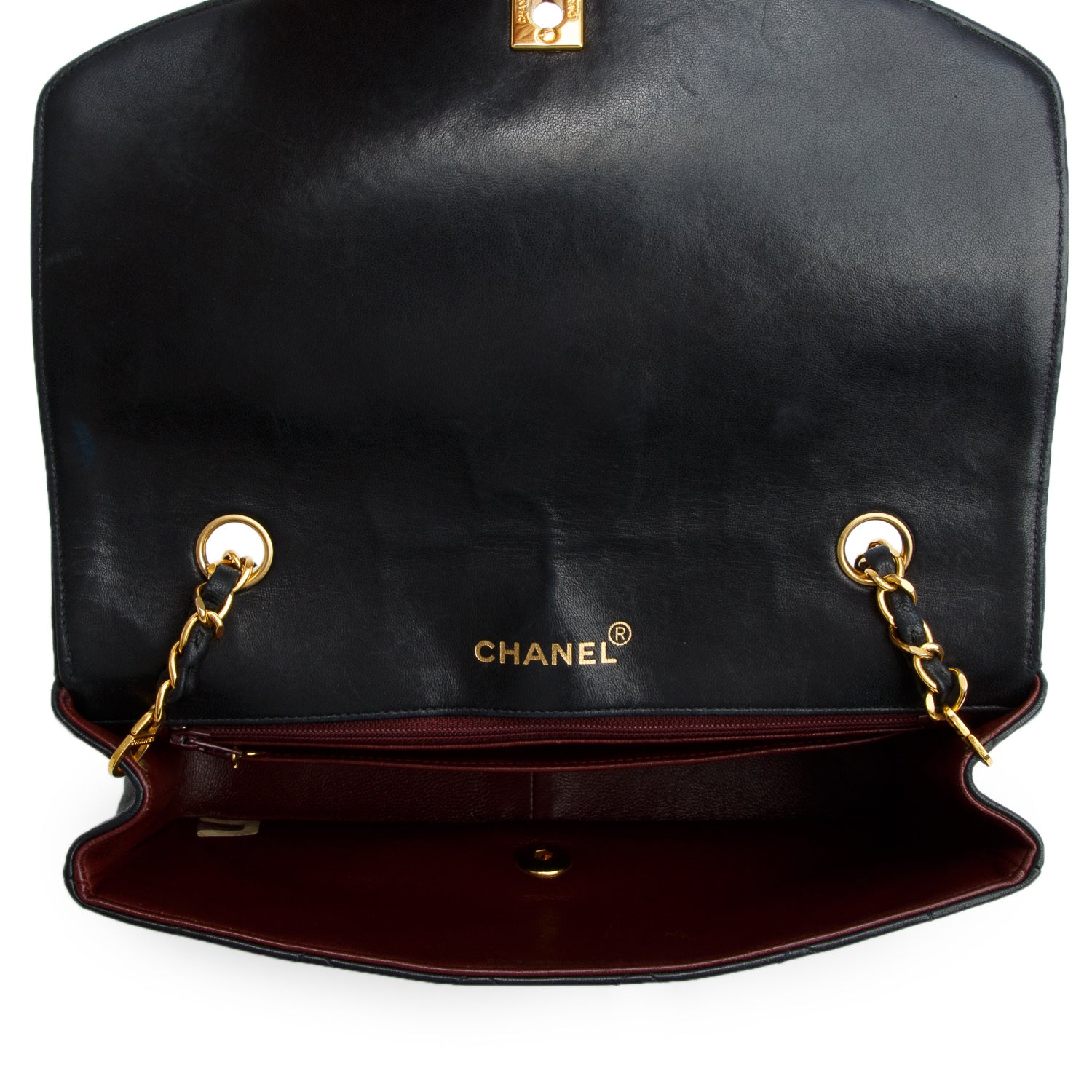 Chanel Vintage Black Lambskin Quilted Medium Diana Flap w/ Authenticity Card