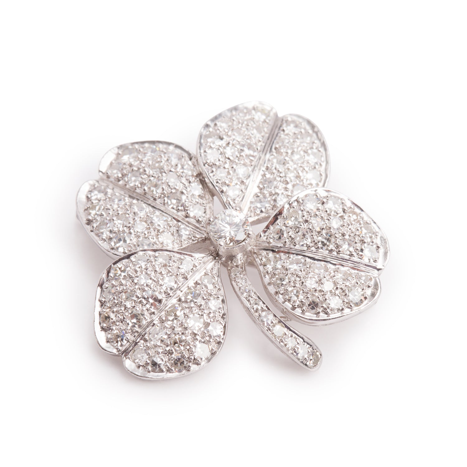 Platinum Diamond Clover Pin Brooch