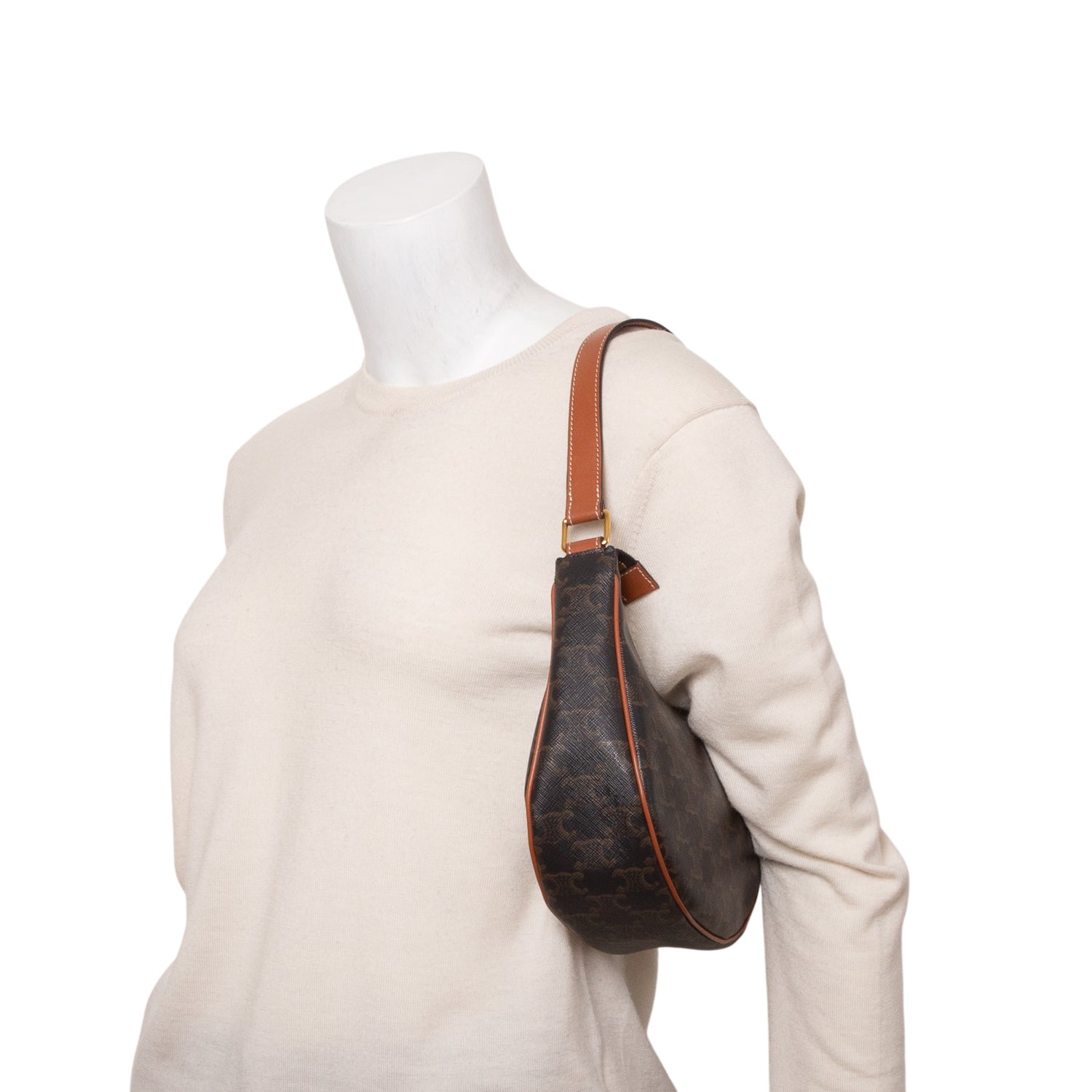 Celine 2020 Brown Triomphe Canvas and Calfskin Ava Shoulder Bag