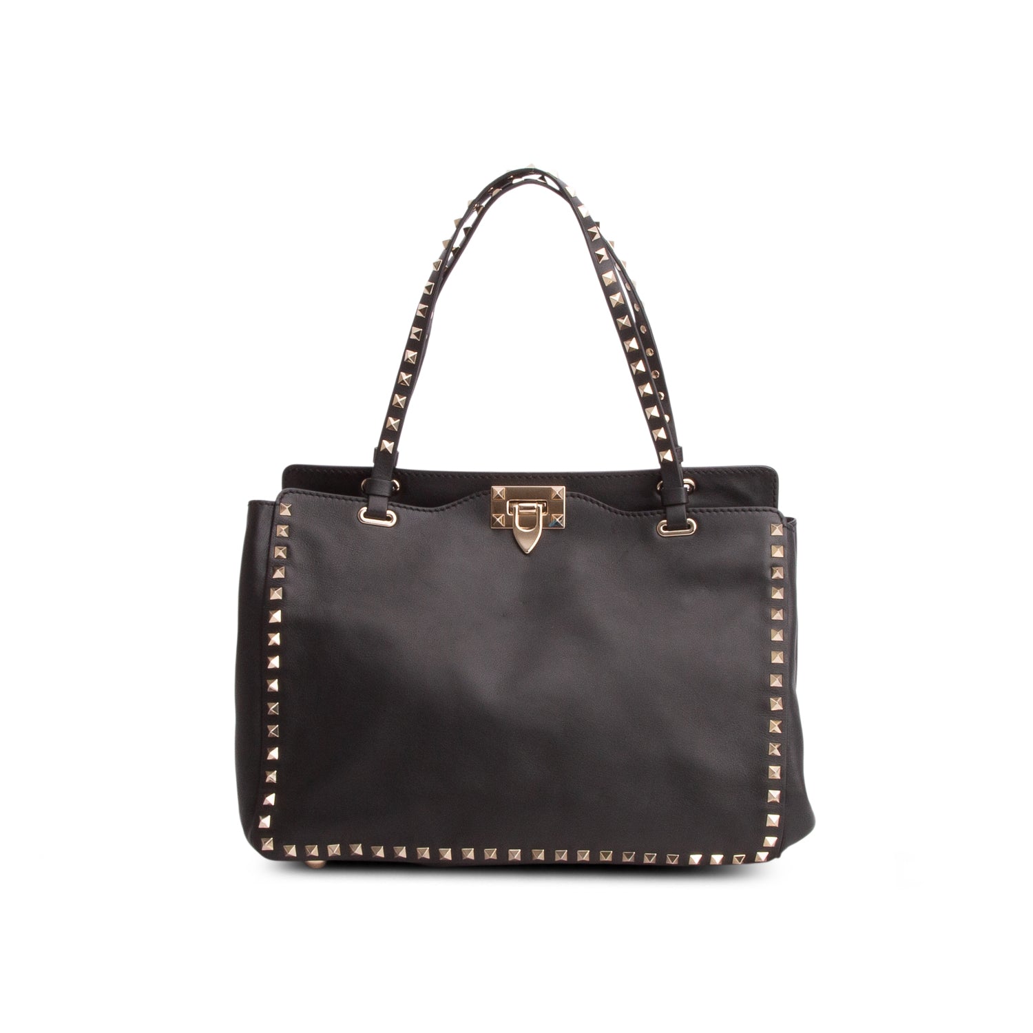 Valentino Black Vitello Medium Rockstud Tote w/ Strap