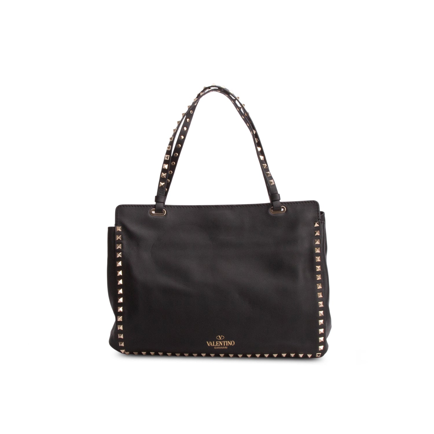 Valentino Black Vitello Medium Rockstud Tote w/ Strap