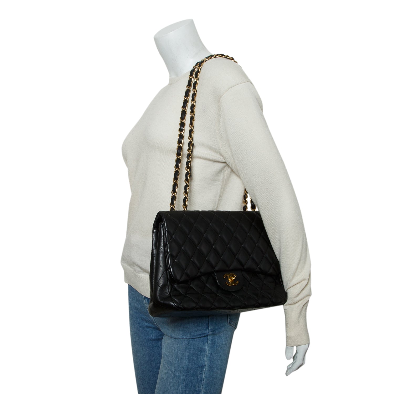 Chanel Black Lambskin Leather Classic Jumbo Single Flap Bag