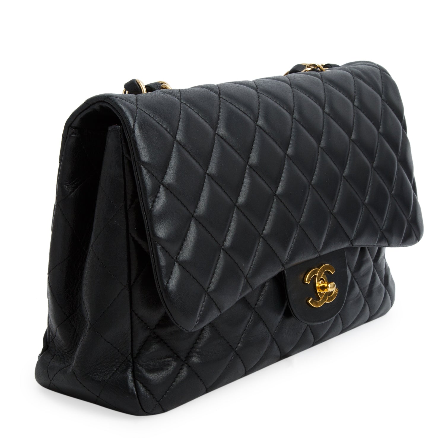 Chanel Black Lambskin Leather Classic Jumbo Single Flap Bag