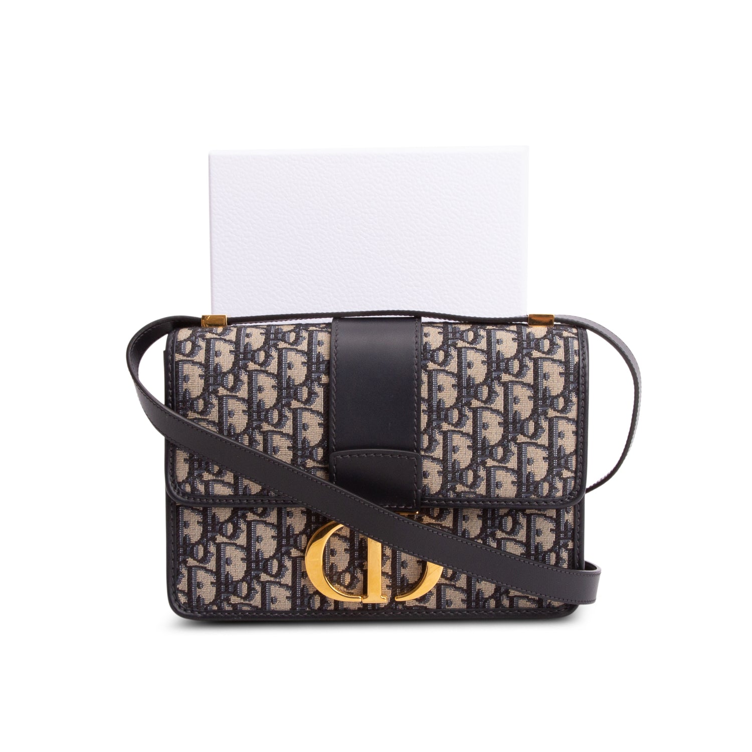 Christian Dior 2022 Navy Oblique 30 Montaigne Flap Bag w/ Box & Authenticity Card