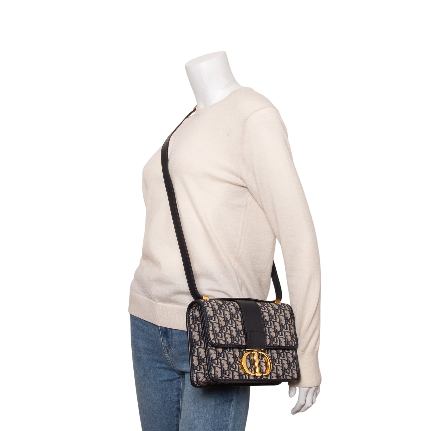 Christian Dior 2022 Navy Oblique 30 Montaigne Flap Bag w/ Box & Authenticity Card