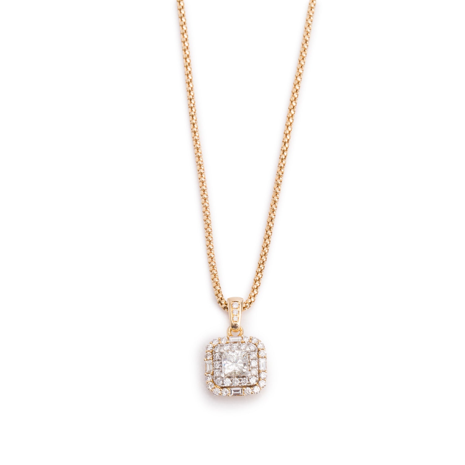 18k Yellow Gold Pave Diamond Pendant Necklace