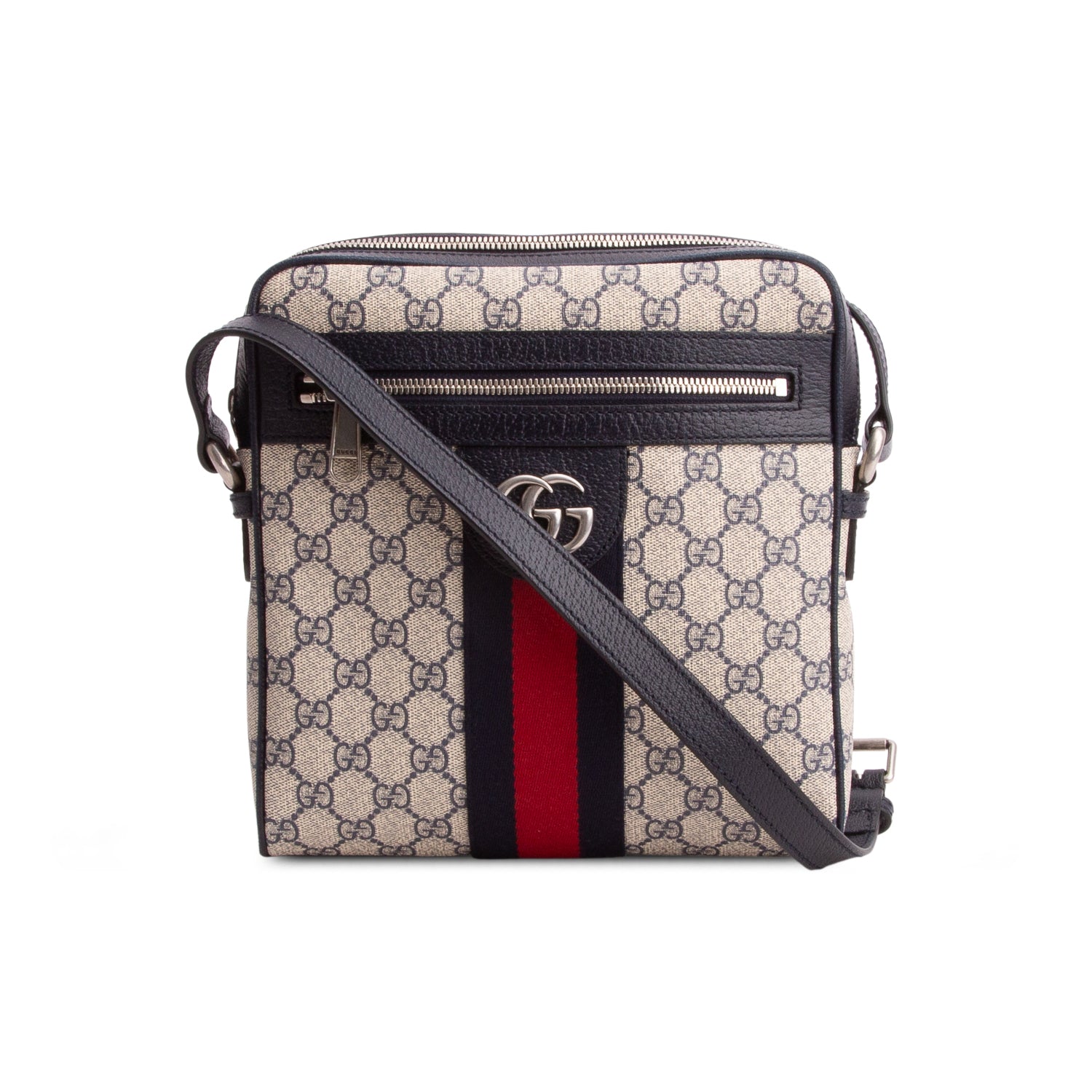 Gucci Navy GG Supreme Monogram Web Small Ophidia Messenger Bag
