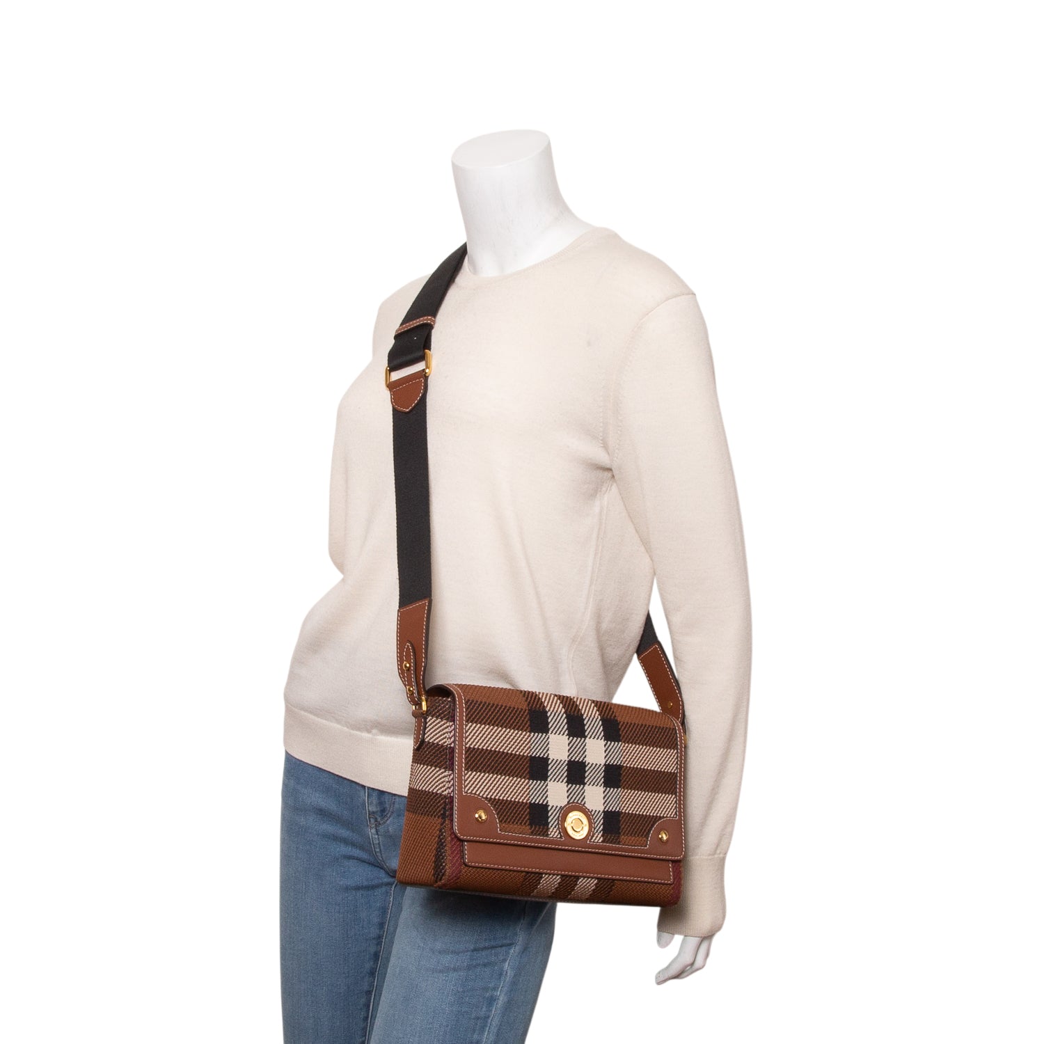 Burberry Brown Canvas Vintage Check Medium Note Crossbody Bag