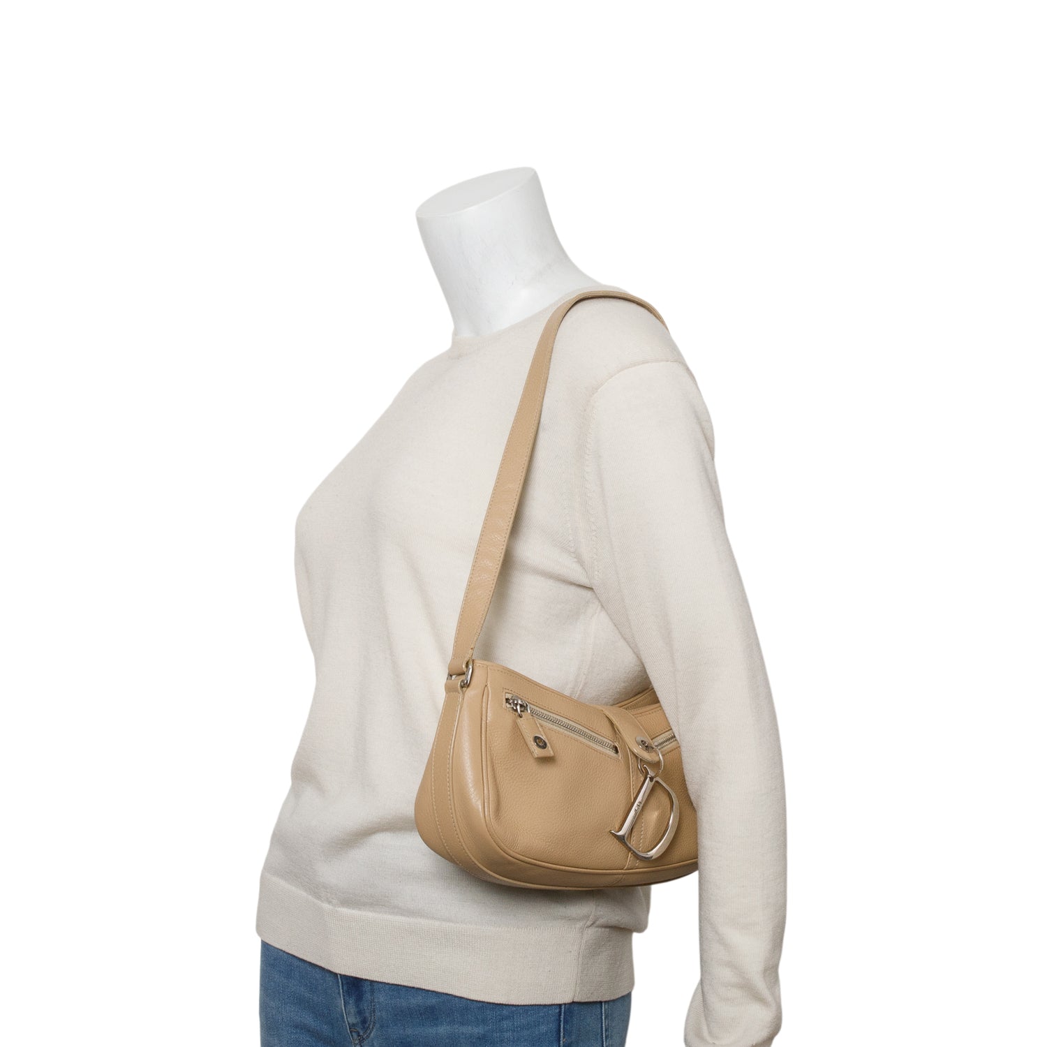 Christian Dior Beige Calfskin Charm Shoulder Bag
