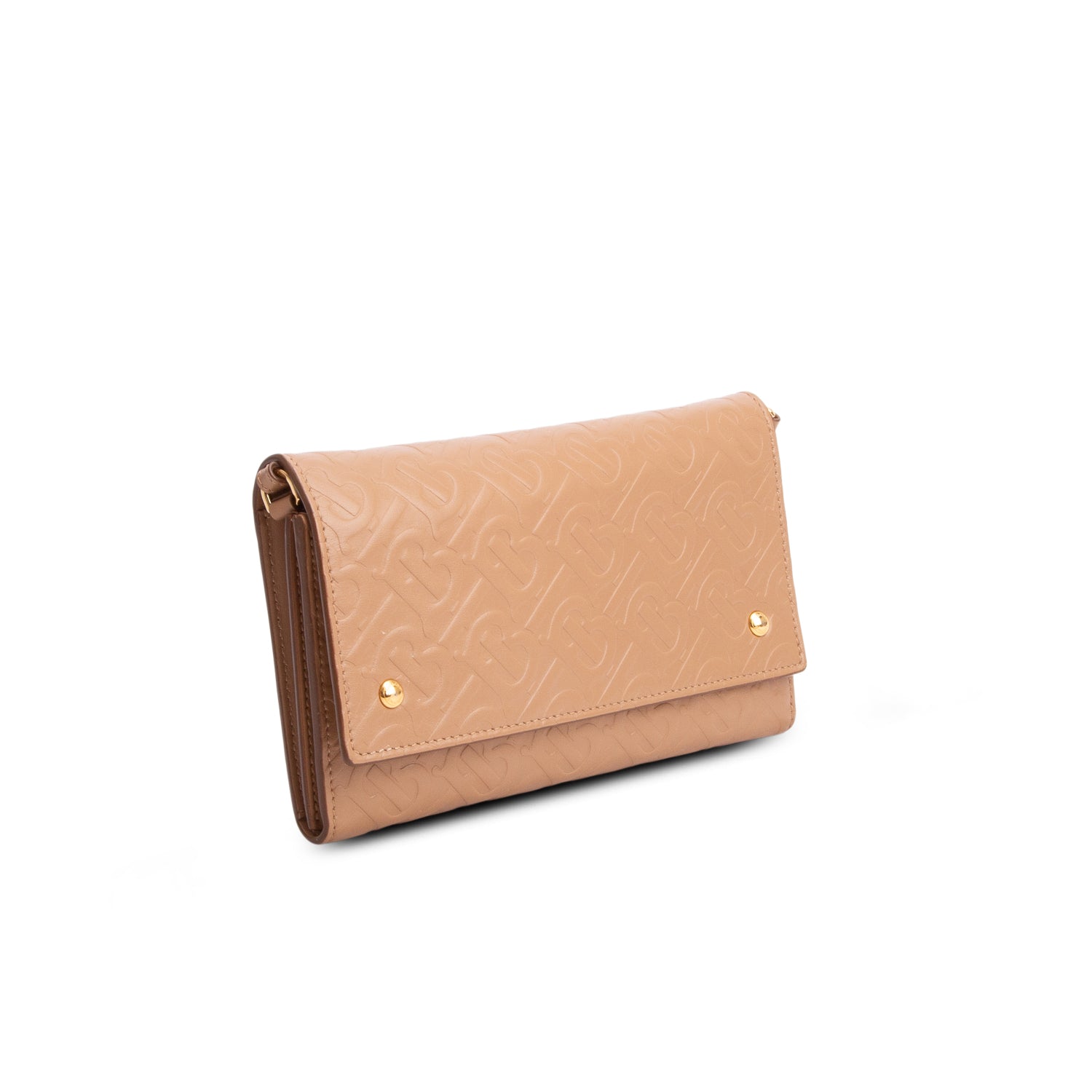 Burberry Brown Calfskin Embossed Logo Hazelmere Wallet On Strap