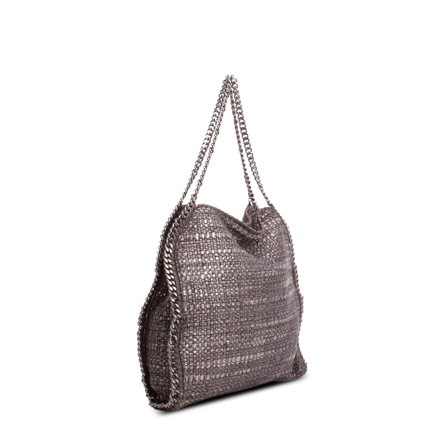 Stella McCartney Metallic Grey Boucle Falabella Fold-Over Tote