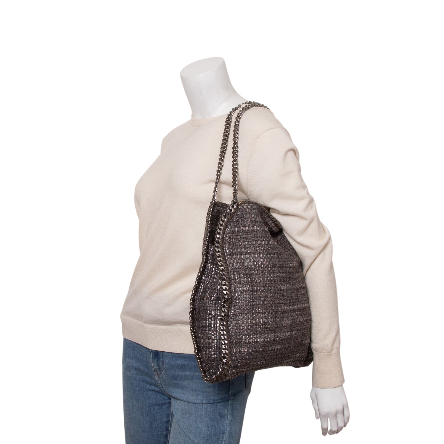 Stella McCartney Metallic Grey Boucle Falabella Fold-Over Tote