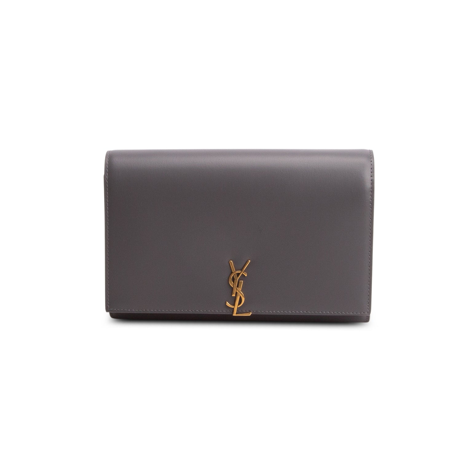 Saint Laurent 2022 Grey Calfskin Leather Cassandre Clutch on Chain w/ Box