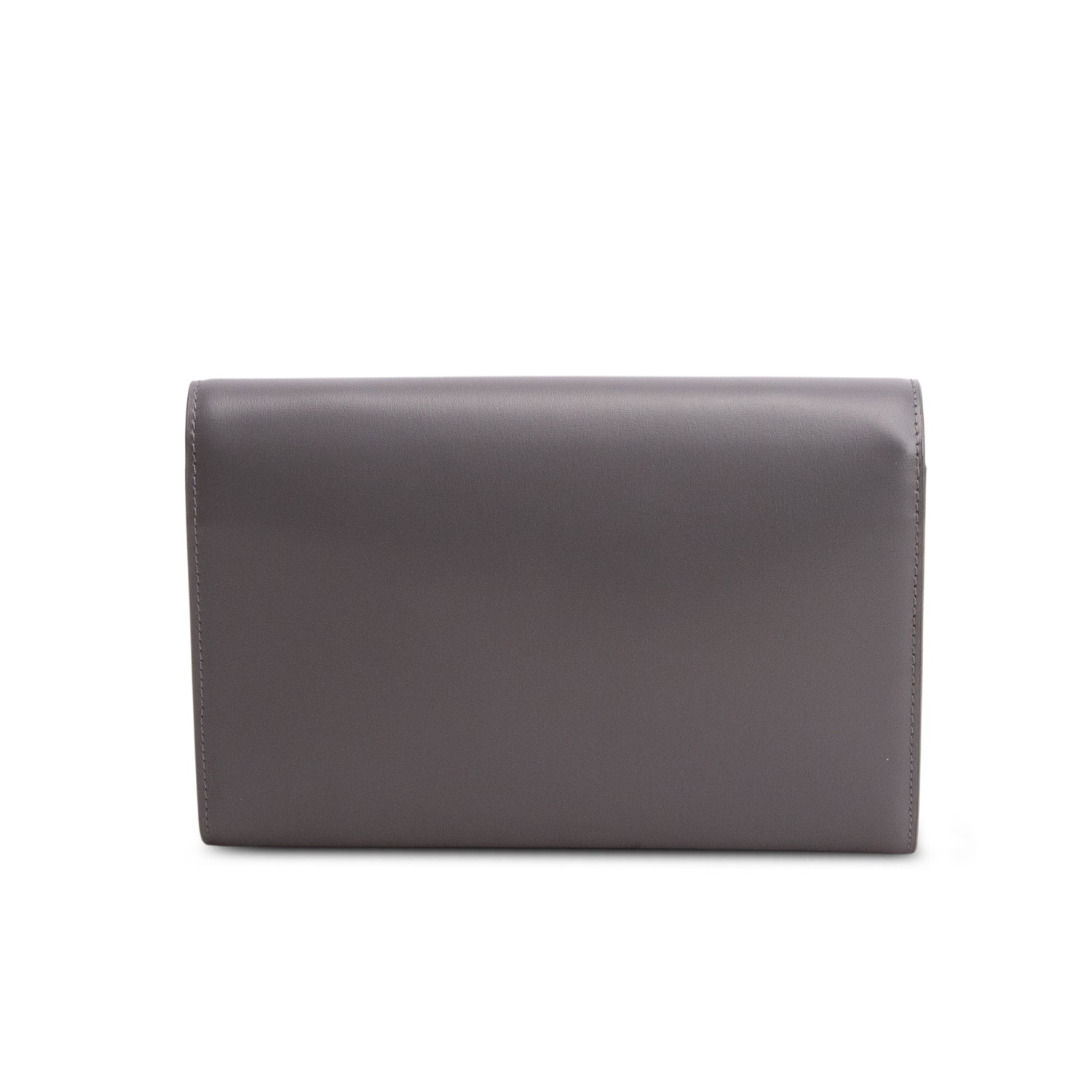 Saint Laurent 2022 Grey Calfskin Leather Cassandre Clutch on Chain w/ Box