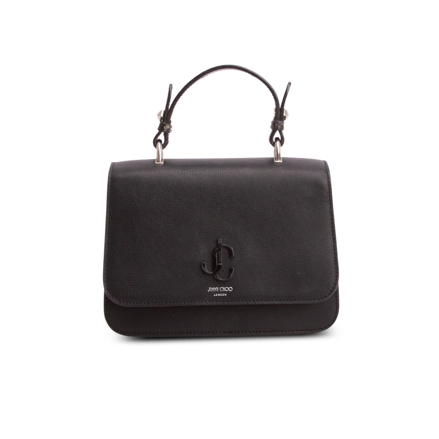 Jimmy Choo Black Leather Python Trim JC Top Handle Flap Crossbody Bag