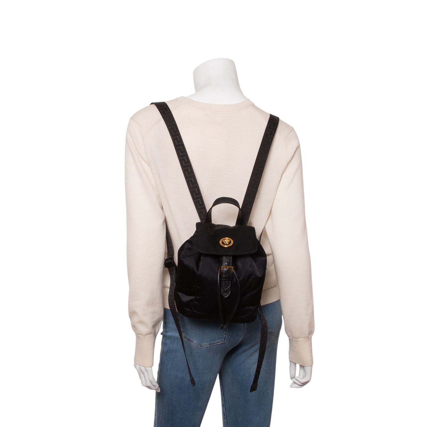 Versace Black Nylon Small Medusa Insignia Backpack