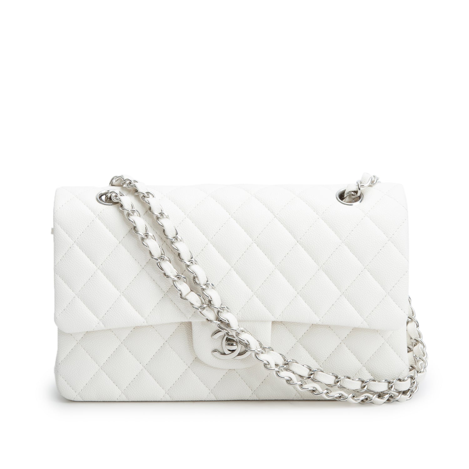 Chanel White Caviar Quilted Medium Double Flap w/ Box