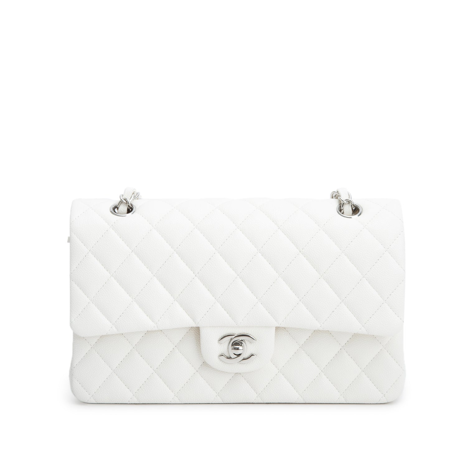 Chanel White Caviar Quilted Medium Double Flap w/ Box