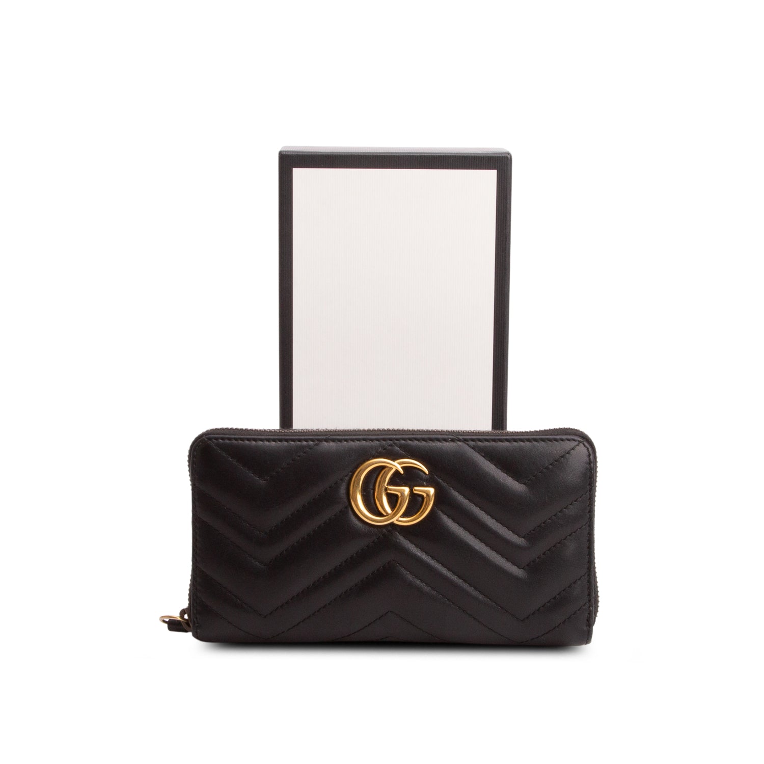 Gucci Black GG Marmont Matelasse Leather Zip Around Wallet w/ Box