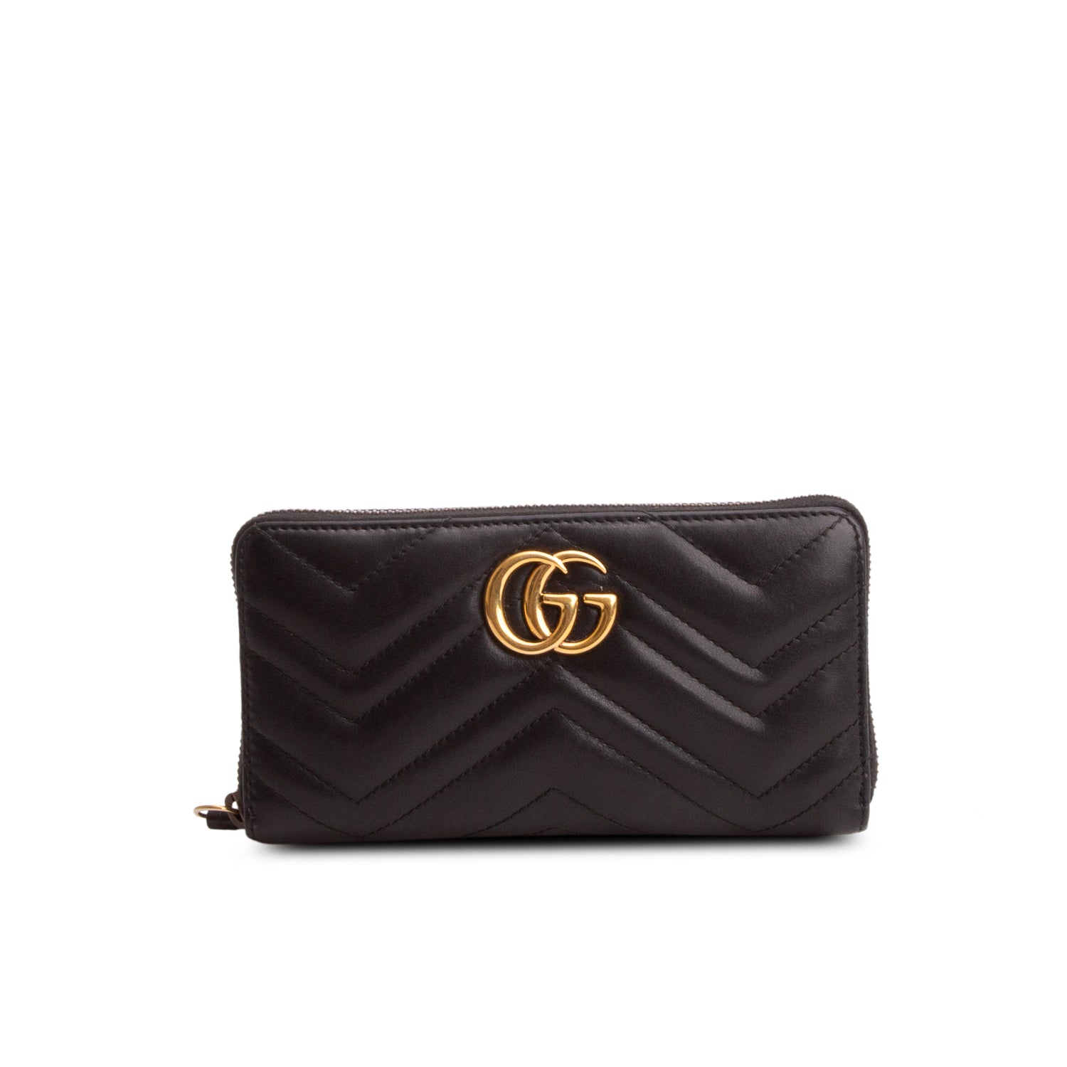 Gucci Black GG Marmont Matelasse Leather Zip Around Wallet w/ Box
