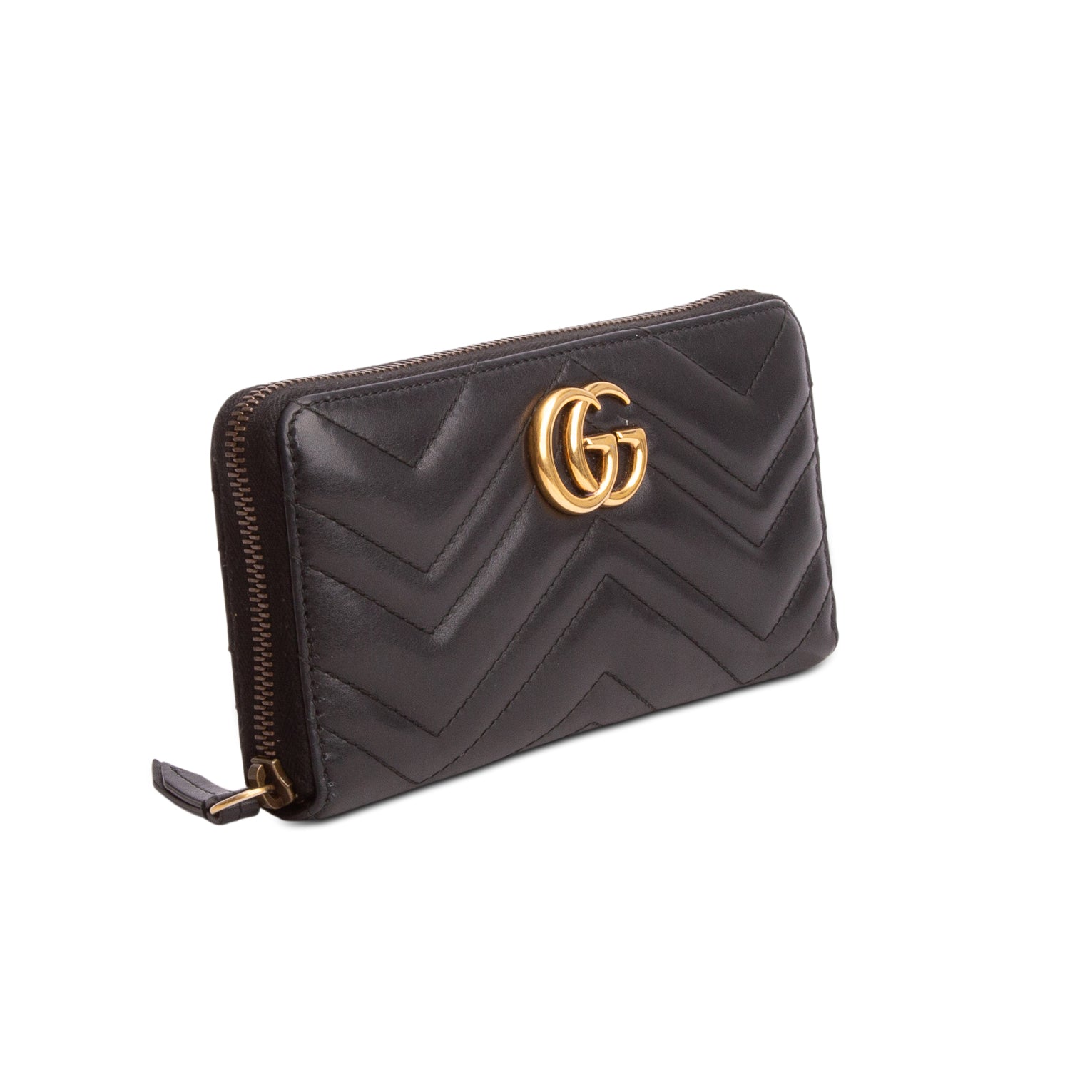 Gucci Black GG Marmont Matelasse Leather Zip Around Wallet w/ Box