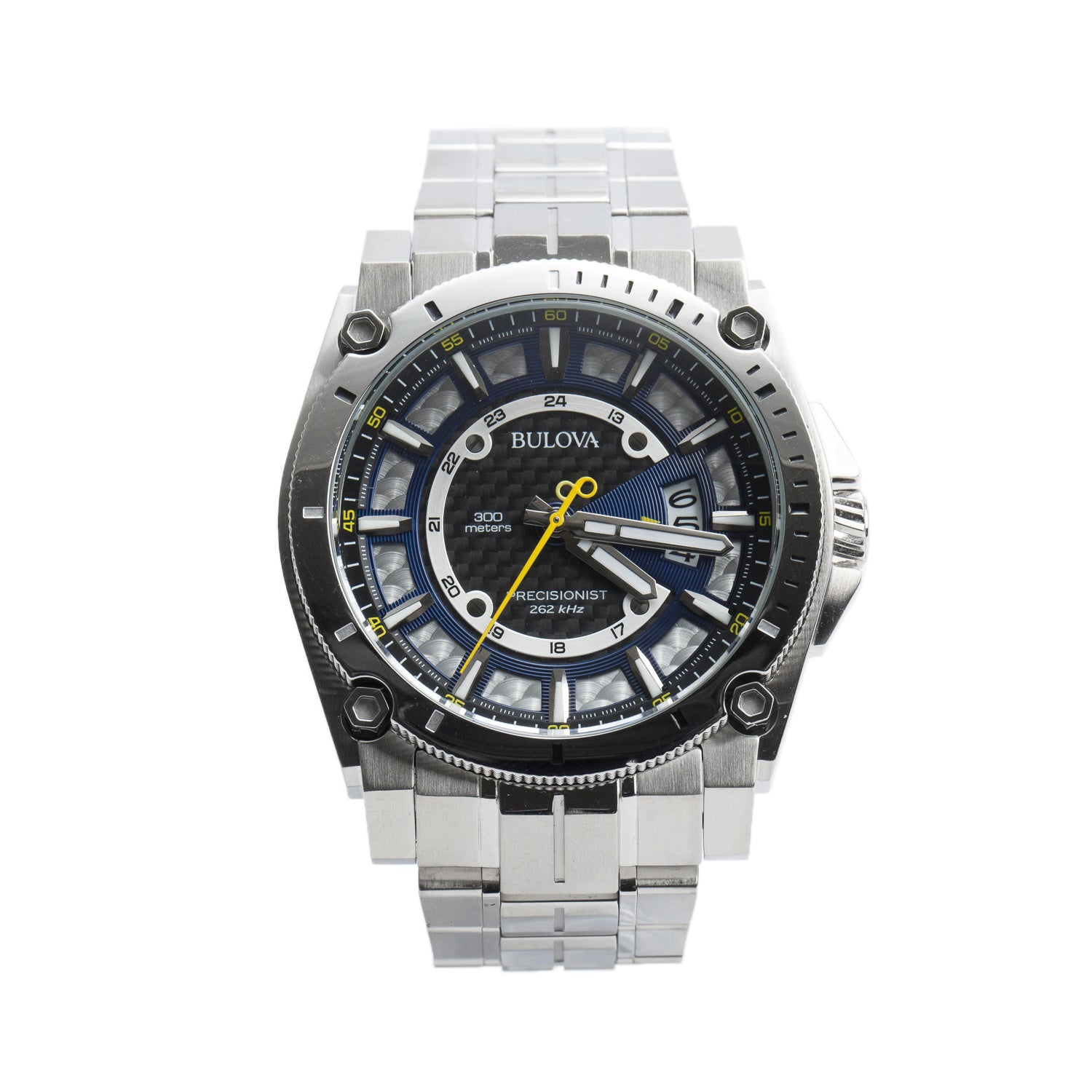 Bulova Stainless Steel Precisionist 46.5 MM Quartz Watch Grey Silver Dial 96B131 w/ Box