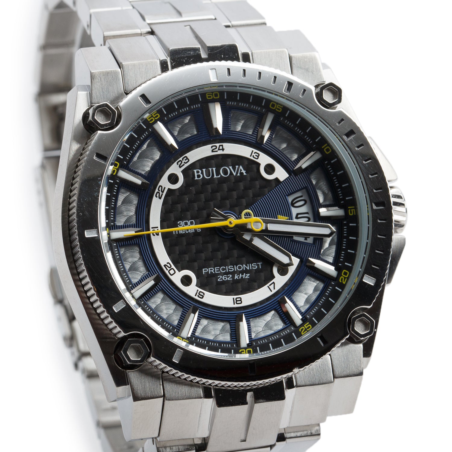 Bulova Stainless Steel Precisionist 46.5 MM Quartz Watch Grey Silver Dial 96B131 w/ Box