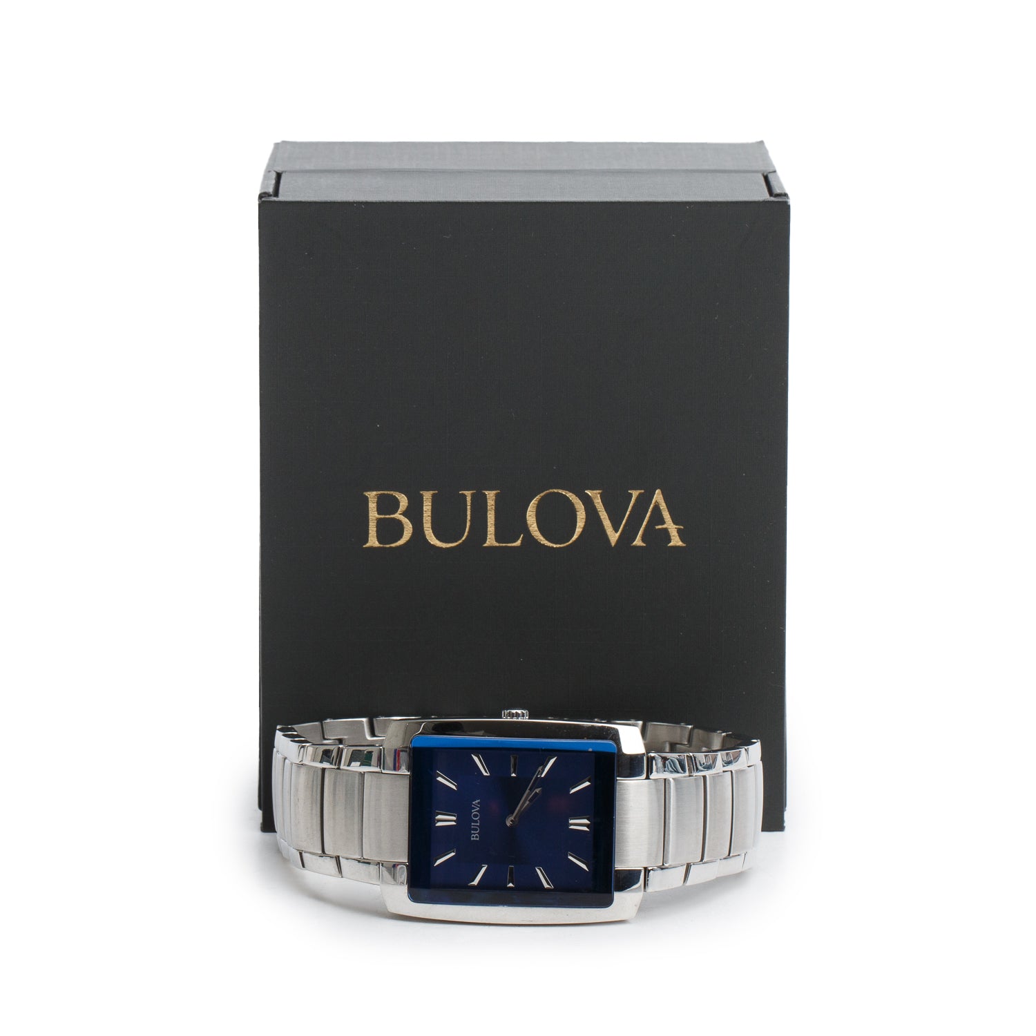 Bulova Stainless Steel Classic 35 MM Quartz Watch Blue Dial 96A169 w/ Box
