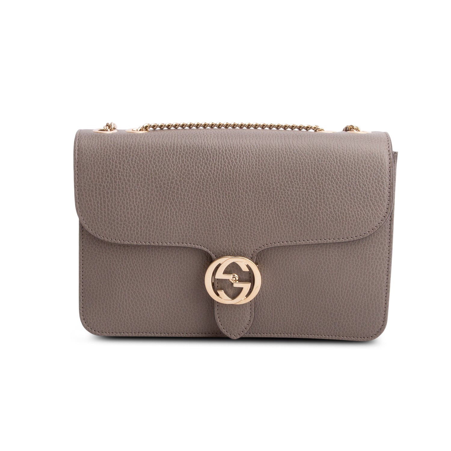 Gucci Grey Calfskin Leather Medium Dollar Interlocking GG Shoulder Bag w/ Box
